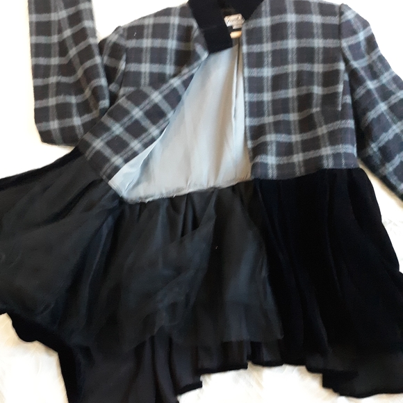 UPCYCLED wool and velvet open front winter jacket - Picture 4 of 5